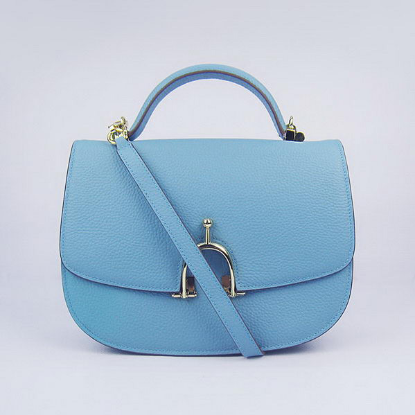 H8088 Hermes Stirrup Borsa a tracolla in pelle di vitello blu dell'oro